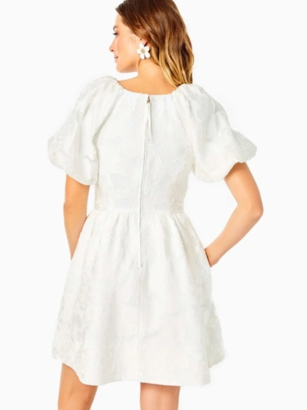Lilly Pulitzer Knoxlie Dress Resort White Organza Bloom Jacquard 6 - Picture 2 of 16